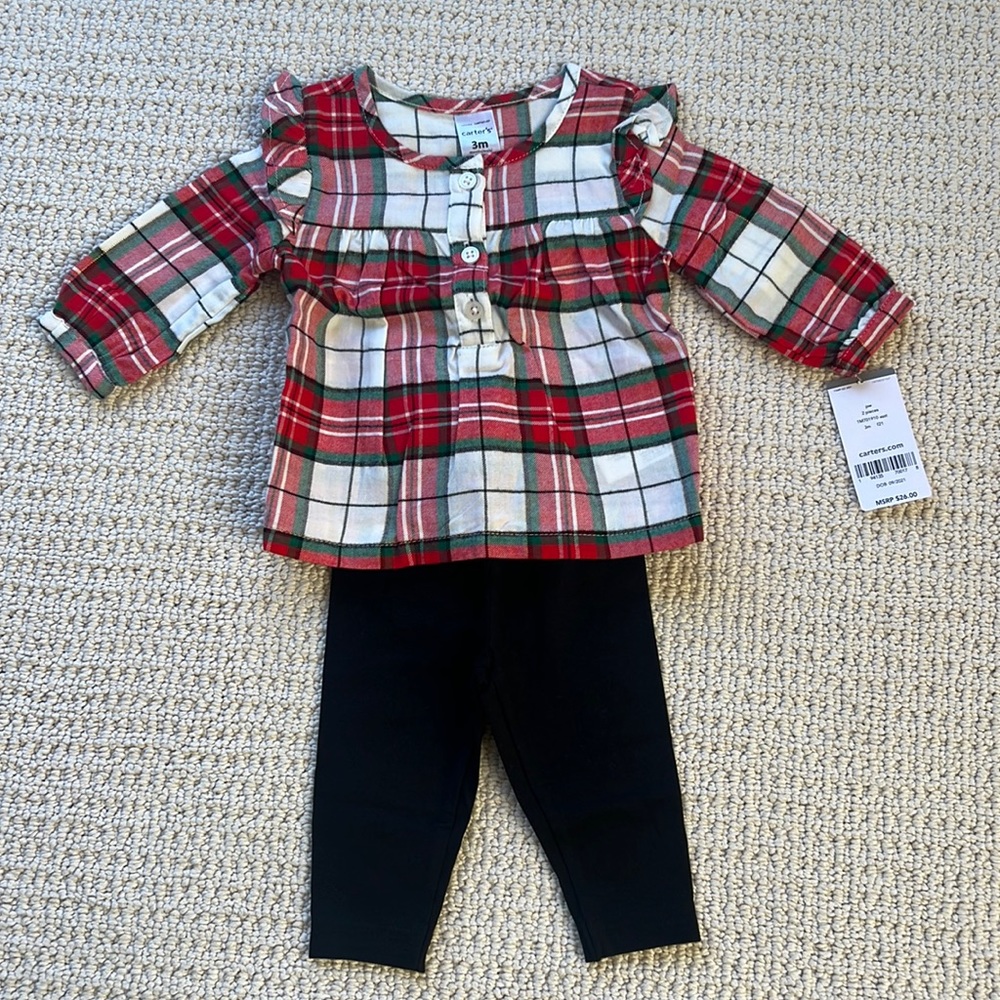 Carters red plaid shirt with black leggings